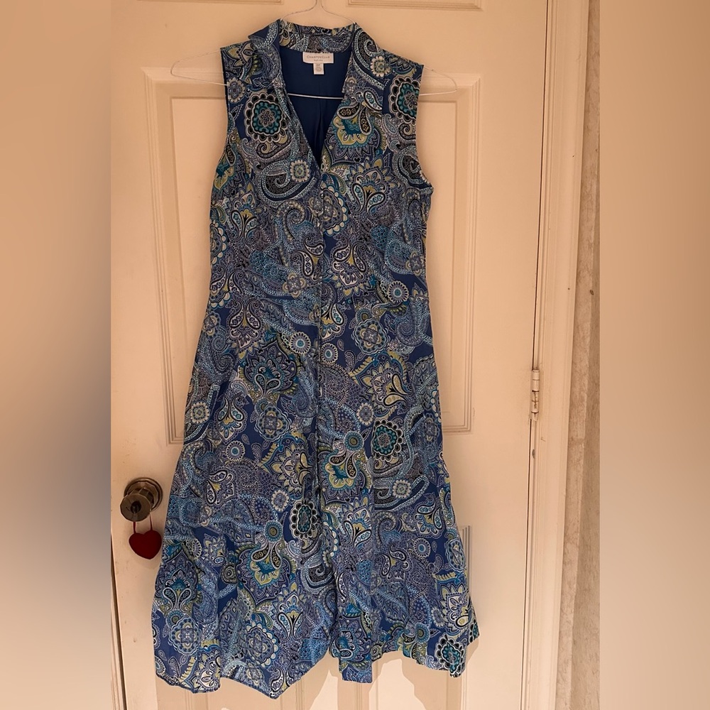 Charter Club Turquoise and Navy Paisley Buttery Cotton Dress